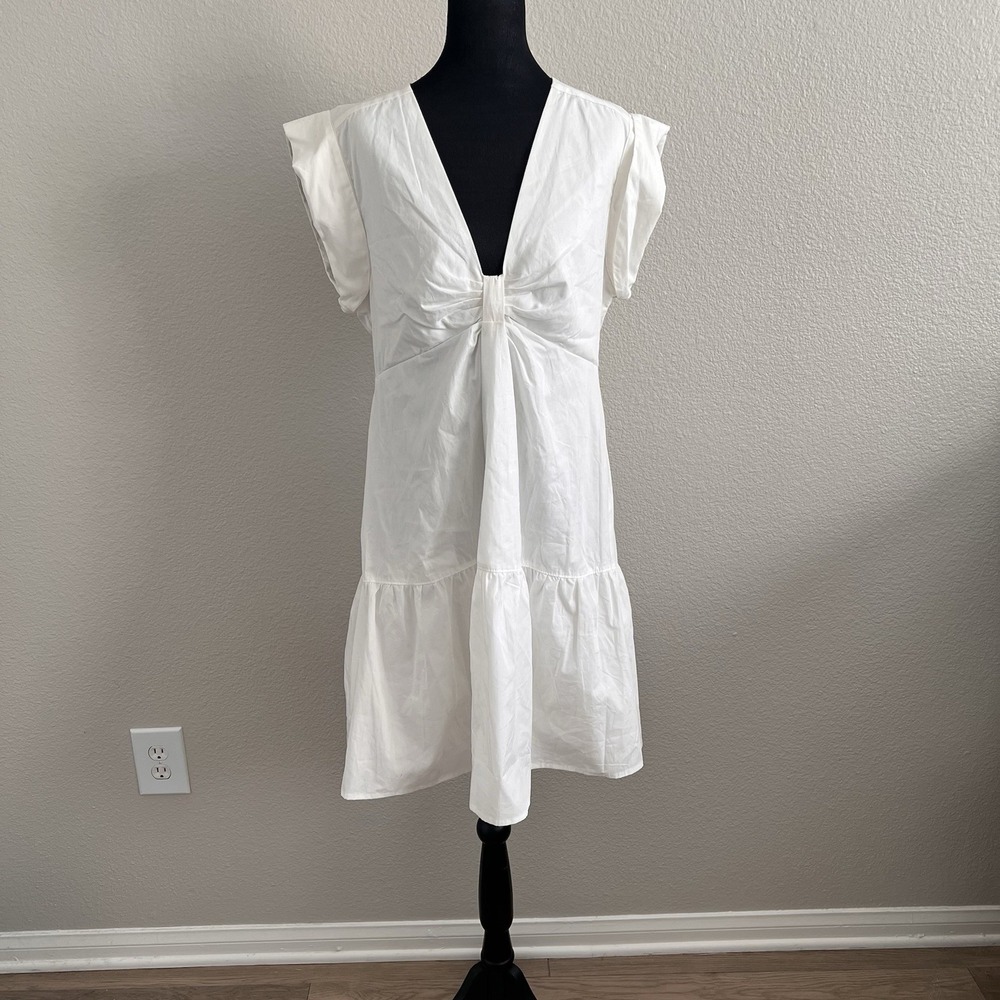 Steve Madden Large Tiered White Mini Dress Cotton Lined Minimalist Coastal NWT - Picture 6 of 8